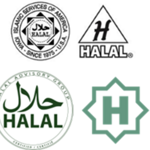 multiple Halal logos/seals.