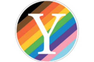 a white 'Y' in the Yale font against the rainbow progress flag.